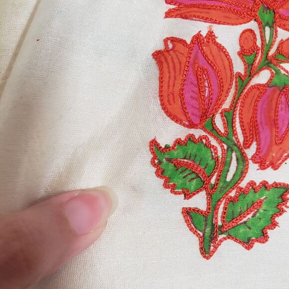 Womens Cream Kurta Top Large Lace Floral Embroidered Bohemian Straight Tunic - Picture 10 of 16